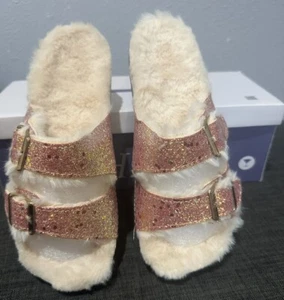 H2K Sandals Womens Two Buckle Straps Slide Flats Comfort Gold Pink Size 7 - Picture 1 of 10