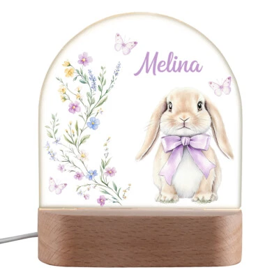 Nachtlicht für Kinder mit Hasen-Motiv personalisiert - Geschenk-Idee Taufe - Bild 1 von 4