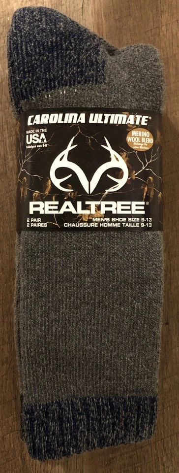 Realtree Carolina Ultimate 4 PAIRS Men's Wool Blend Socks Blue Brown #80325
