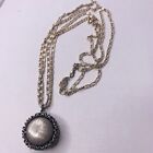 Snail Link Chain Necklace Silver Tone Round Locket Vintage Pendant 925 Lobster
