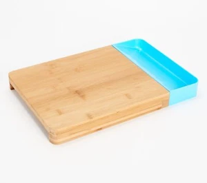 Cook's Essentials Bamboo Wood Cutting Board w/ Scrap Tray in Aqua - Picture 1 of 2