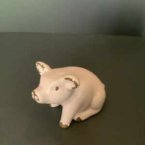 Small Pink Vintage Ceramic Pig With Gold Trim