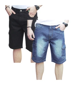 Men's Denim Cargo Shorts 7 Pockets Casual Knee Length Summer Pants (2054) - Picture 1 of 11