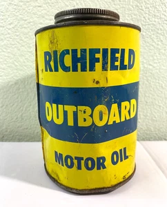 VINTAGE Richfield Outboard Motor Oil Tin - 1 Quart Variety - COOL! - Picture 1 of 8
