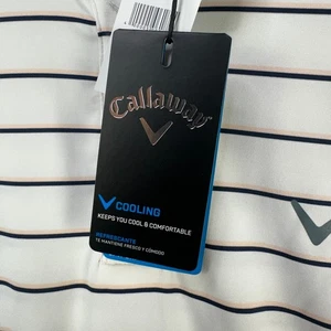 Callaway Cooling Mens Golf Polo Shirt Small White Stripes Opti Dri Rugby NEW - Picture 1 of 9