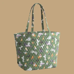 New Vera Bradley Dog Show Grand Tote Large Quilted Cotton Shoulder Bag Green - Picture 1 of 3