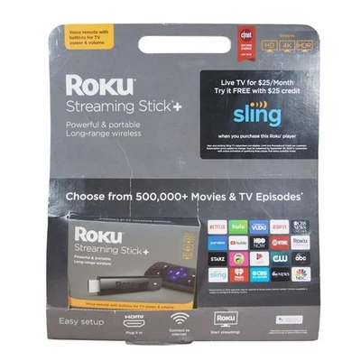 Roku Streaming Stick+ UPC 829610002514 Portable Long Range Wireless 4K HDR - Image 1 of 4
