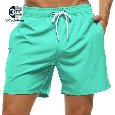 Costume Da Bagno Da Uomo Pantaloncini Da Spiaggia Con Coulisse Con Fodera in Ret - Immagine 1 di 4