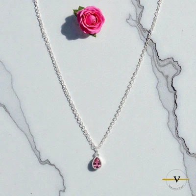 COLLANA DONNA ARGENTO 925 CON PUNTO LUCE A GOCCIA ROSA VERO ARGENTO 925 - Immagine 1 di 4