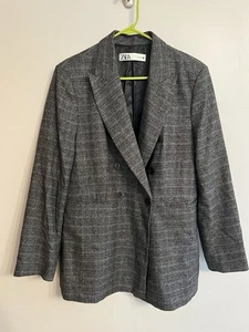 Zara Co-ord Set Double-Breasted Blazer & Straight Leg Pants Size XL Black Tan - Picture 1 of 9