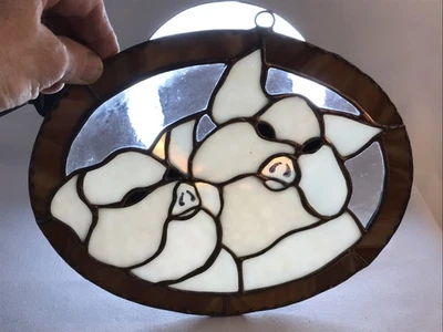 De colección Mr & Mrs Pig 9” X 7” SUNCATCHER VITRAL parasol cerdo cerdo Foto 1 de 4