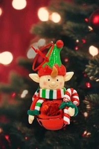 Weihnachtsschmuck - glänzende Lebkuchenelfe mit Zuckerstange. Wizardi Festive... - Bild 1 von 3