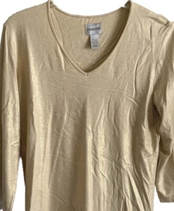 Chicos V neck top size 0 womens gold metallic pullover 3/4 sleeve classy cute - Picture 1 of 5