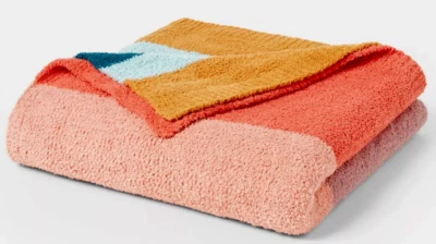 Acogedora manta de cama de chenilla Threshold Queen 92" x 90" rayas en bloques de colores nueva con etiquetas Foto 1 de 3