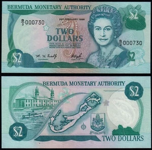 BERMUDA 2 DOLLARS (P40Aa) 1996 QEII PREFIX B/3 000730 LOW NUMBER UNC - Picture 1 of 1