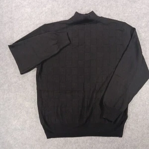 Linea Uomo Sweater Men 50 XL Black Merino Wool Cable Knit Jumper Mock Neck Soft - Picture 1 of 10