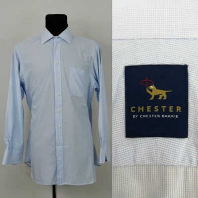 CHESTER BARRIE 16.5” 42cm Mens White Blue Check Shirt Cotton P2P 24.5” 62cm - Image 1 of 4