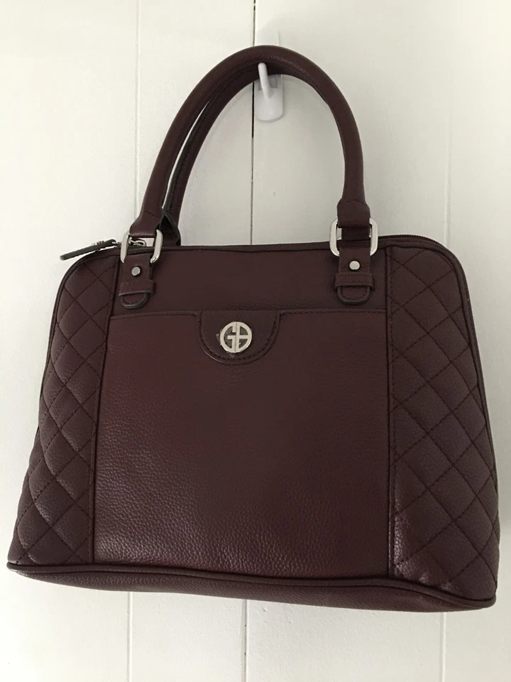 Giani Bernini Quilted Leather Dome Zip Around Satchel Shoulder Bag Wine New33026