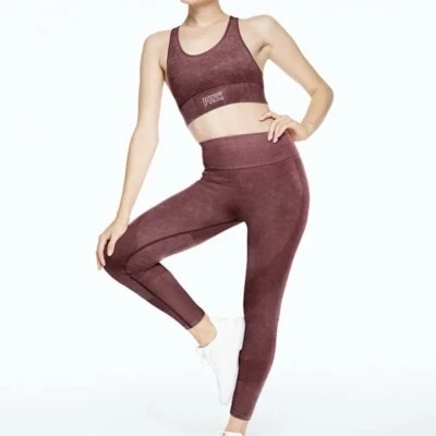 Pink Victoria's Secret Seamless Red Sports Bra and Workout Leggings Set Size L - Image 1 of 4