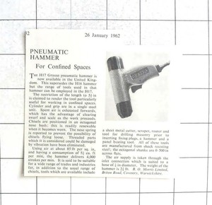 1962 B O Morris Ltd Britton Road Coventry Pneumatic Hammer