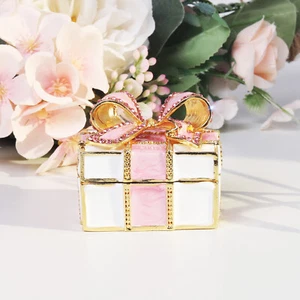 Rosa Schleife-Knoten Geschenkbox Schmuckschatulle aufklappbar Strass Schmuck Emaille Ring Box - Bild 1 von 5