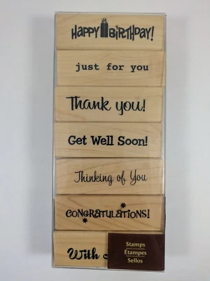 Recuerdos - Juego de 7 sellos de goma de madera de 7 saludos - Usado Foto 1 de 3