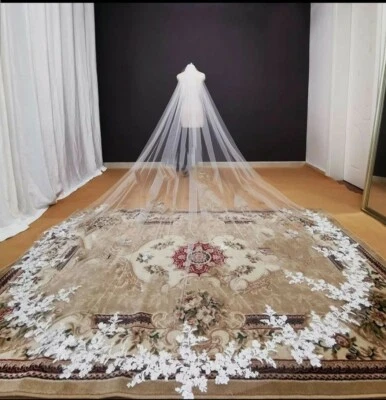 UK 1Tier 3 x 3M Cathedral Length Bridal Luxury Wedding Veil Lace Edge With Comb