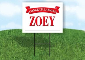 ZOEY CONGRATULATIONS RED BANNER 18in x 24in Yard sign with Stand - Imagen 1 de 1