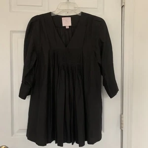 Romeo And Juliet Couture Top Womens Pleated Cotton Black 3/4 Sleeve Tunic V NEC - Picture 1 of 7