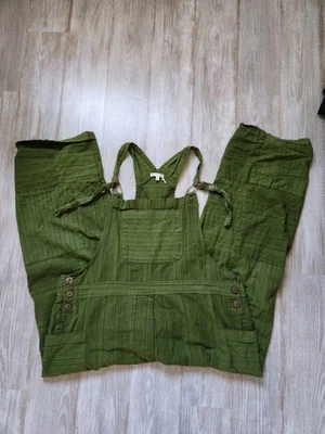 Mono de algodón Earthbound Trading bolsillos a rayas verdes pierna ancha ligero XL Foto 1 de 4