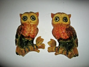 VTG LEFTON Set Of 2 Ceramic Owl Wall Plaques Red Label Japan Beautiful Colors - Picture 1 of 7