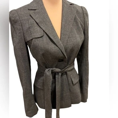 Ann Taylor Wool Blend Blazer Belted Size 0 Gray Lined - Image 1 of 4