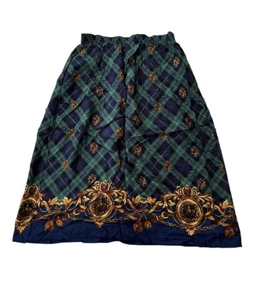 Falda vintage Jantzen 10 Petite ecuestre barroca a cuadros tartán verde azul dorado Foto 1 de 4