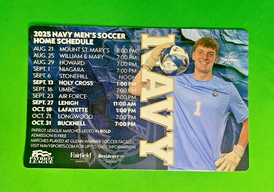 USNA 2025 海军男式足球磁铁时间表 ft Robert Eaton 全新! — 第 1/3 张图片