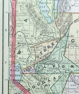 Antike 1901 NEVADA Karte 22"x14" ~ alt Original Carson City Lake Tahoe Reno NV - Bild 1 von 7