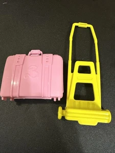 Barbie Large Suitcase & Yellow Rolling Cart, Garment Bag, Travel Time - Picture 1 of 8