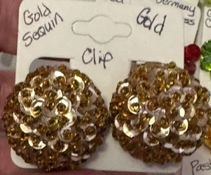 Earrings Clip-On Gold Glass Rhinestones Sequence Vintage M-5304# - Picture 1 of 1