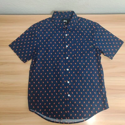 Camisa Stussy Para Hombre Pequeña Azul Marino Mini Paisley Manga Corta Abotonada Foto 1 de 4
