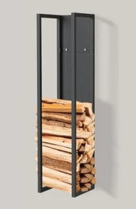 Scaffale per legna da ardere interno metallo nero supporto per legna da ardere 100 cm con pannello posteriore - Foto 1 di 10