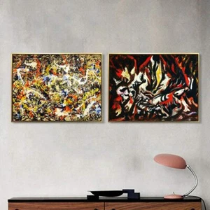 Combo Painting 2 Pcs by Jackson Pollock Framed Canvas Print Wall Art Decorations - Picture 1 of 16