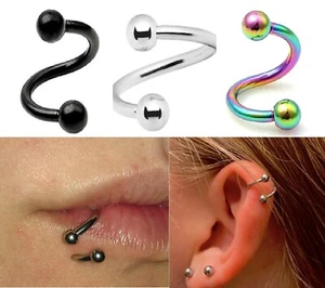 3Pieces Spiral S Shape Nose Labret Ring Steel Bar Tragus Ear Twister Piercing - Picture 1 of 10