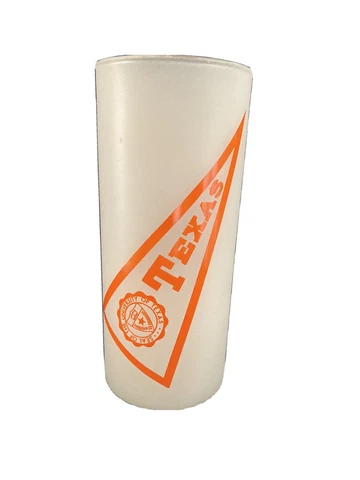 Vintage 60s University Texas Orange Banner & Mascot Tall Frosted Drinking Glass Cover