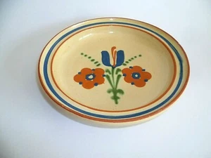 SeltenerTeller Schale Obstteller Ton-Keramik Handmade beige mit Blumen Emaile? - Bild 1 von 5