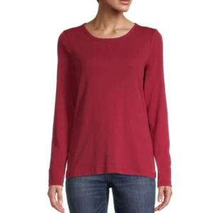 St. John's Bay Women's Long Sleeve Crew Neck Red Cotton T-Shirt Plus Size OX - Picture 1 of 4