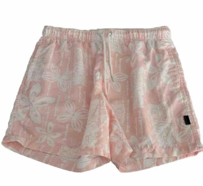 Pantalones Cortos de Playa Ring of Fire Para Hombre Sin Forro Rosa Blanco con Tiki y Bolsillos Talla L Foto 1 de 4