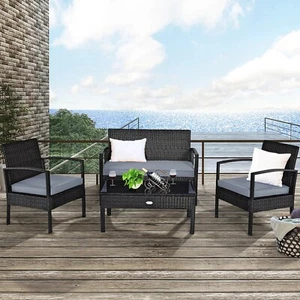 "Stylish & Durable 4-Piece Rattan Patio Furniture Set - Enjoy Outdoor Leisure!" - Picture 1 of 4