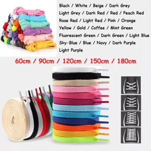 24 Colours Flat Shoelaces Trainer Sneaker Canvas Shoe Laces 60/90/120/150/180cm - Picture 1 of 35