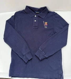 Polo Ralph Lauren Long Sleeve Polo Ski Bear Shirt Navy Blue Kids S/P (8) - Picture 1 of 4