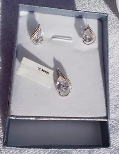SPECIAL ~~ White Diamond (Sim) Earrings & Pendant NO CHAIN Sterling Silver NIB - Picture 1 of 9