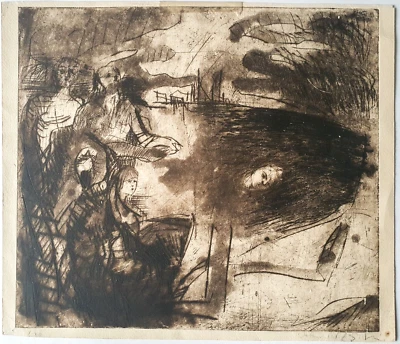 Grafik Print Radierung Rudolf Rothe Figuren Landschaft Personen See - Bild 1 von 4